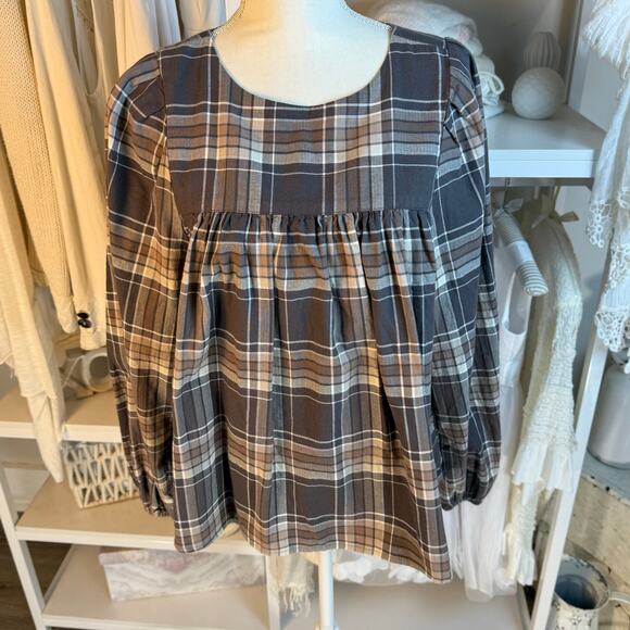 a.n.a sz. large women's prairie core brown plaid shirt, office, fall spring 4240 - Picture 1 of 11